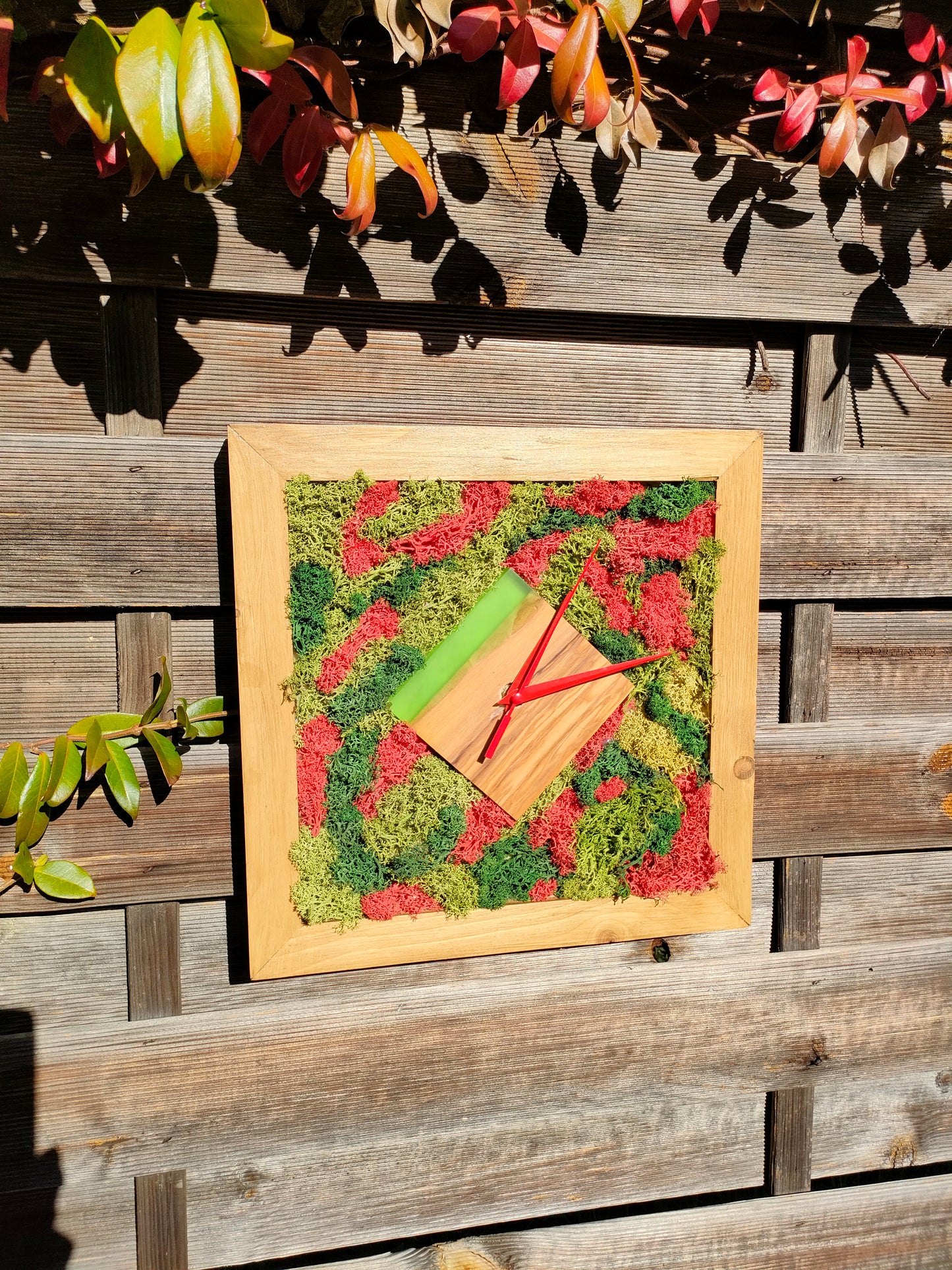 Radici e Resina - Orologio botanico con quadrante in legno d’ulivo, licheni e resina