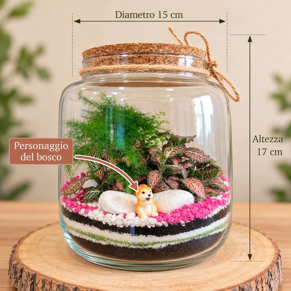 Terrarium bosco incantato con personaggio del bosco scoiattolo 