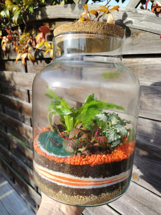 Terrarium “Damigiana” con Agata Verde – composizione in vetro
